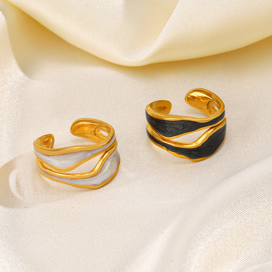 streetwear irregular stainless steel enamel plating 18k gold plated open rings