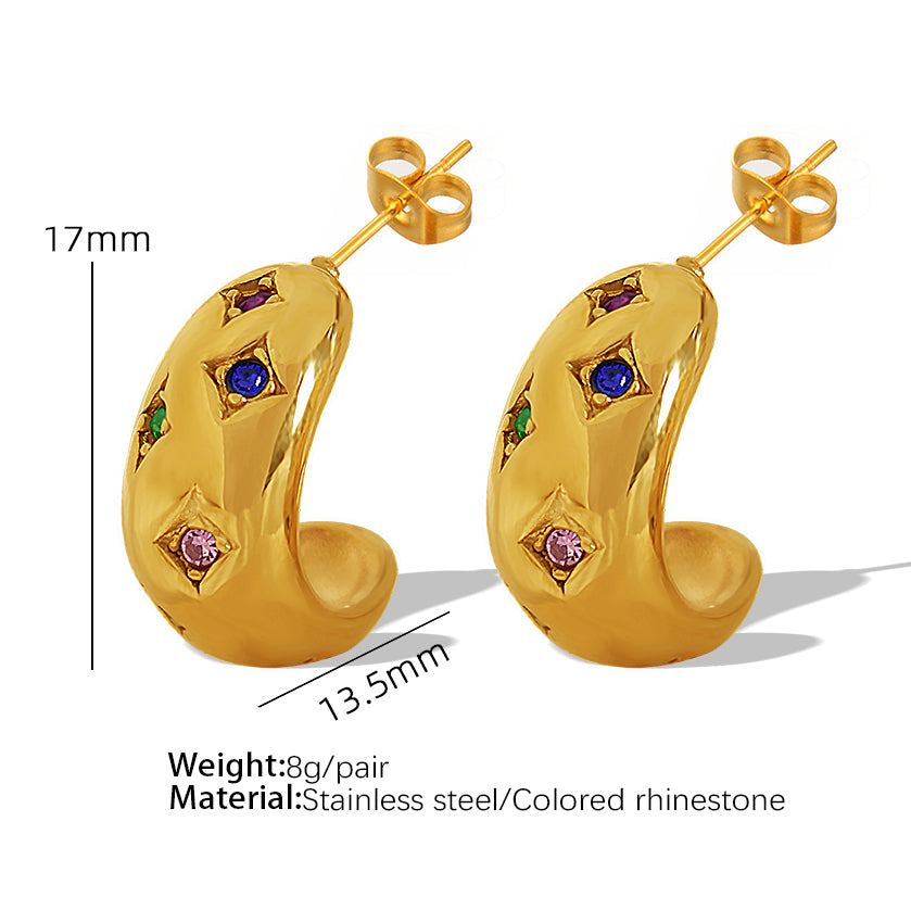 Rhinestones 18k gold plated ear studs